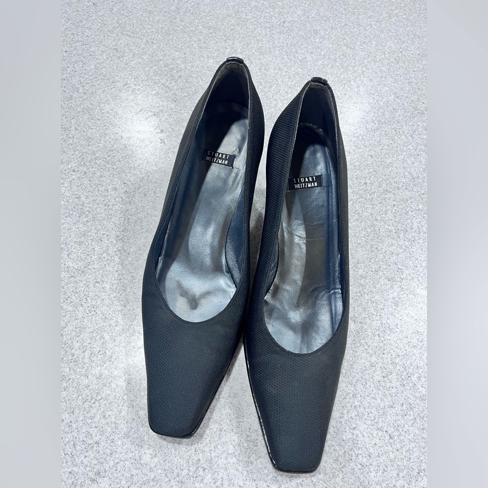 Stuart Weitzman Vintage Black Square Toe Pumps Women's Sz 9  Block Heels 90s